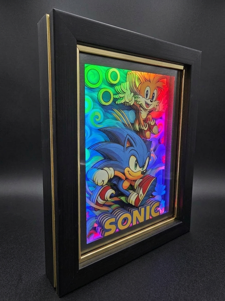 Sonic & Tails 3D LED Light Box | Sonic the Hedgehog Shadow Box Wall Art